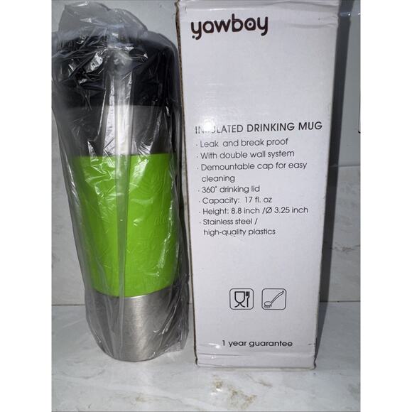Yawbay Green Travel Coffee Mug with 360°Lid 17oz Leak Proof Stainless Steel NIB - Picture 4 of 5